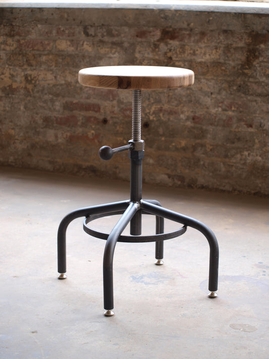 Oak Adjustable Height Stool natural steel finish