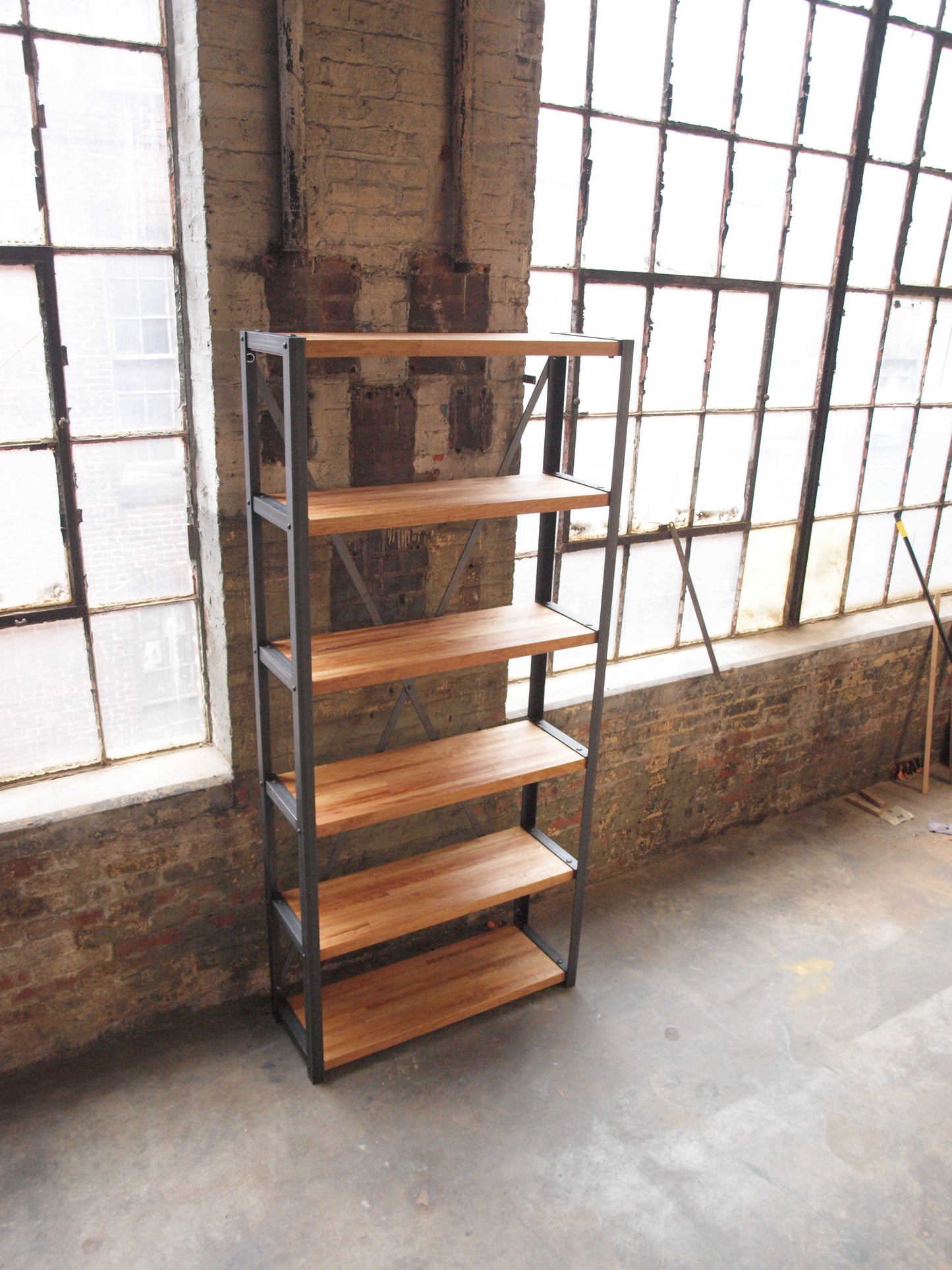 Cherry butcher block Industrial Bookcase