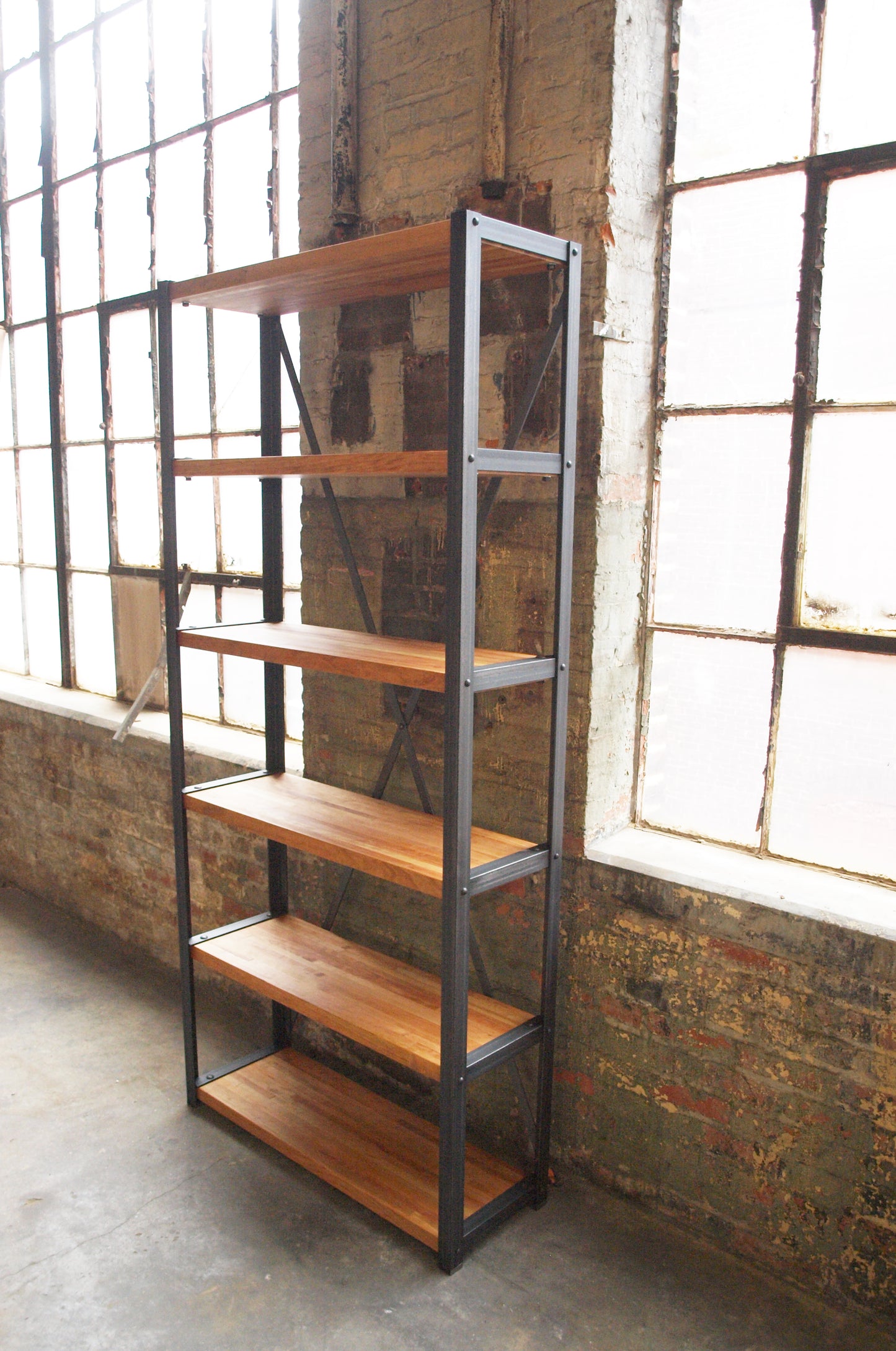 Cherry butcher block Industrial Bookcase