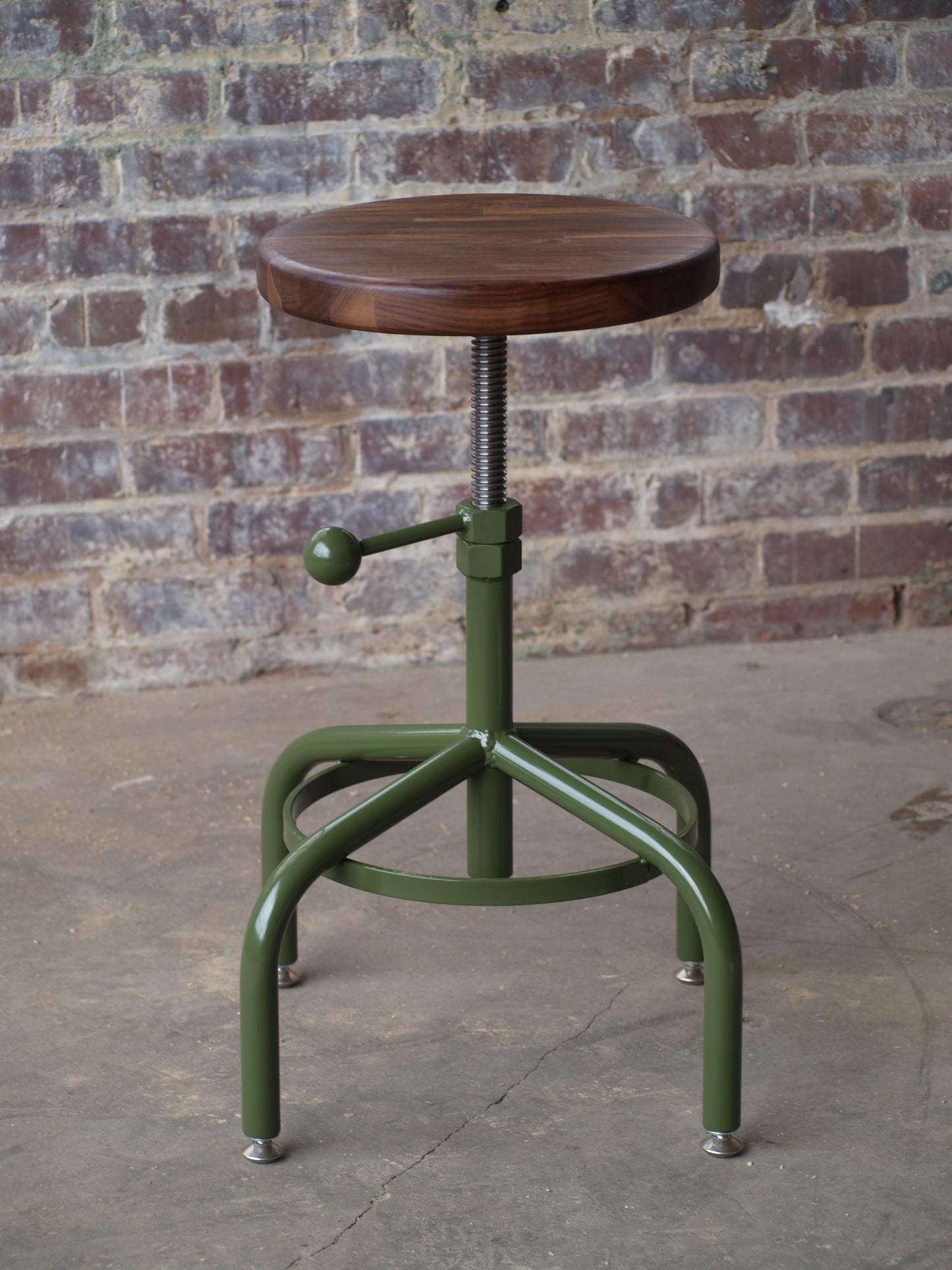 Walnut Adjustable Height Stool Factory Green Base