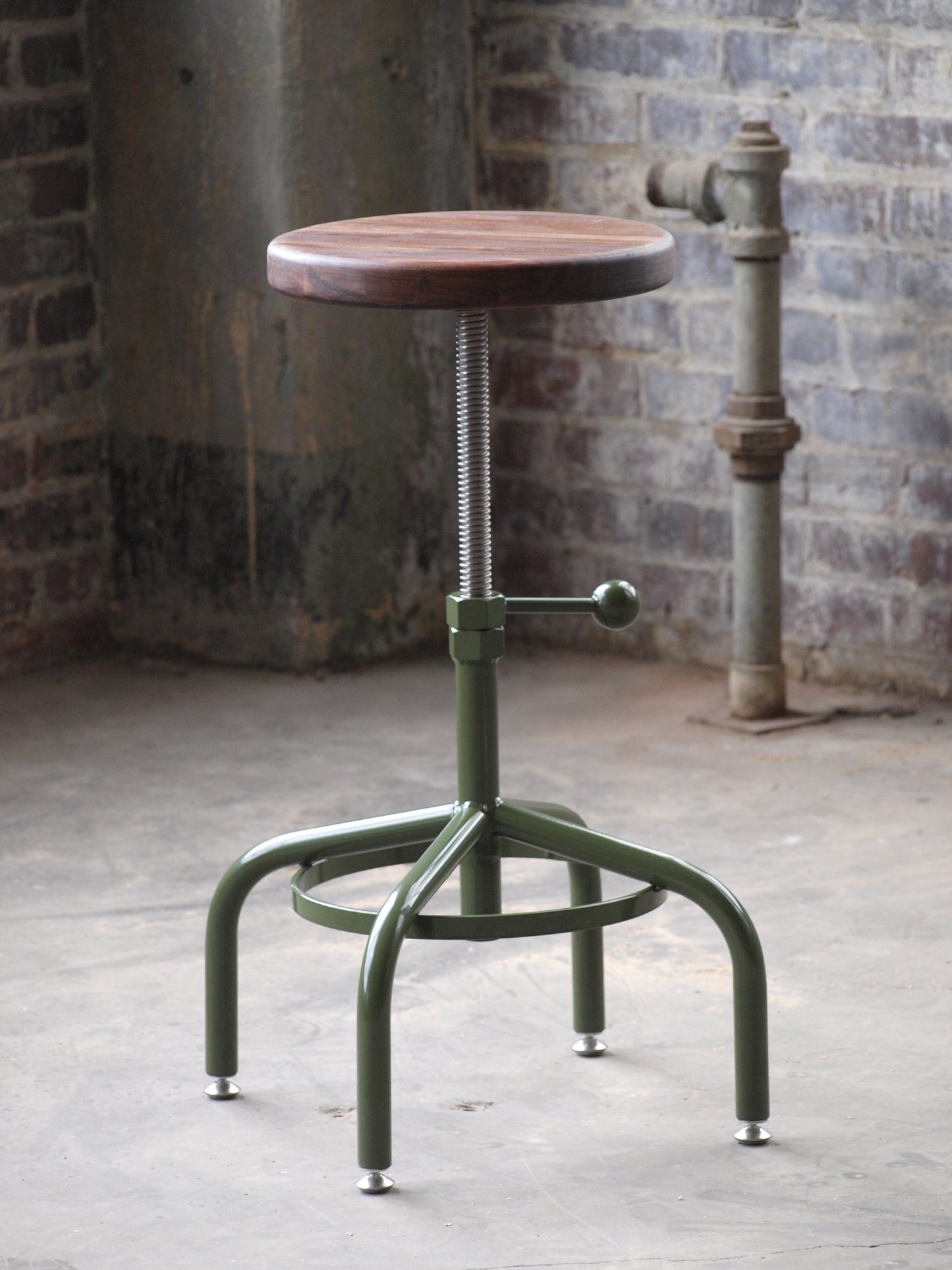 Walnut Adjustable Height Stool Factory Green Base