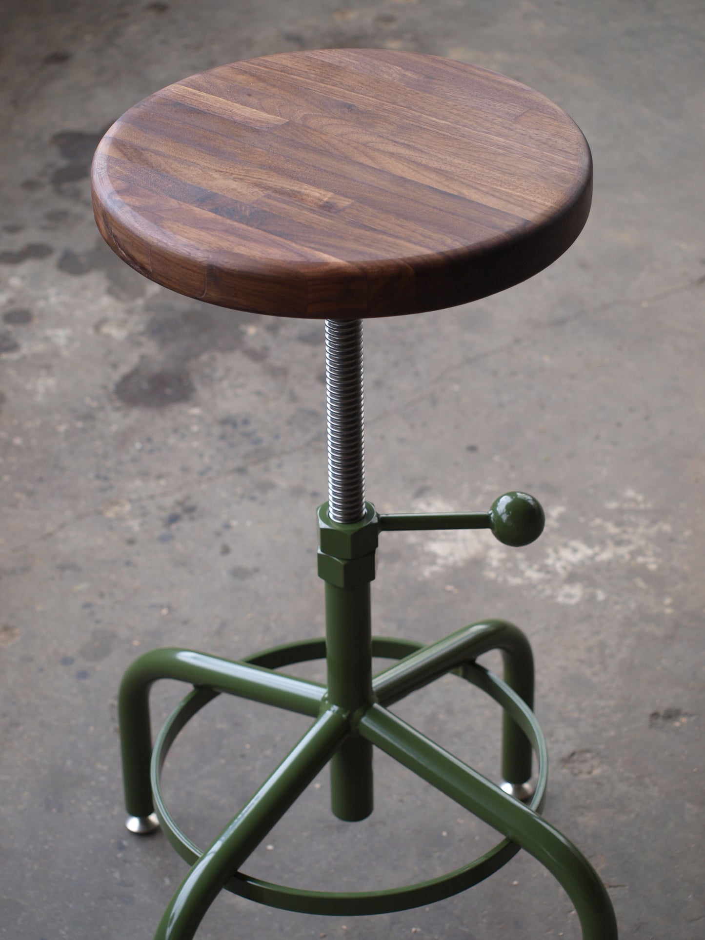 Walnut Adjustable Height Stool Factory Green Base