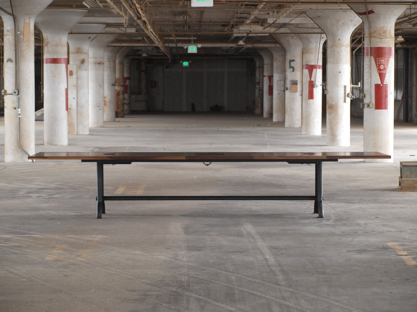 14 foot Industrial Walnut conference table