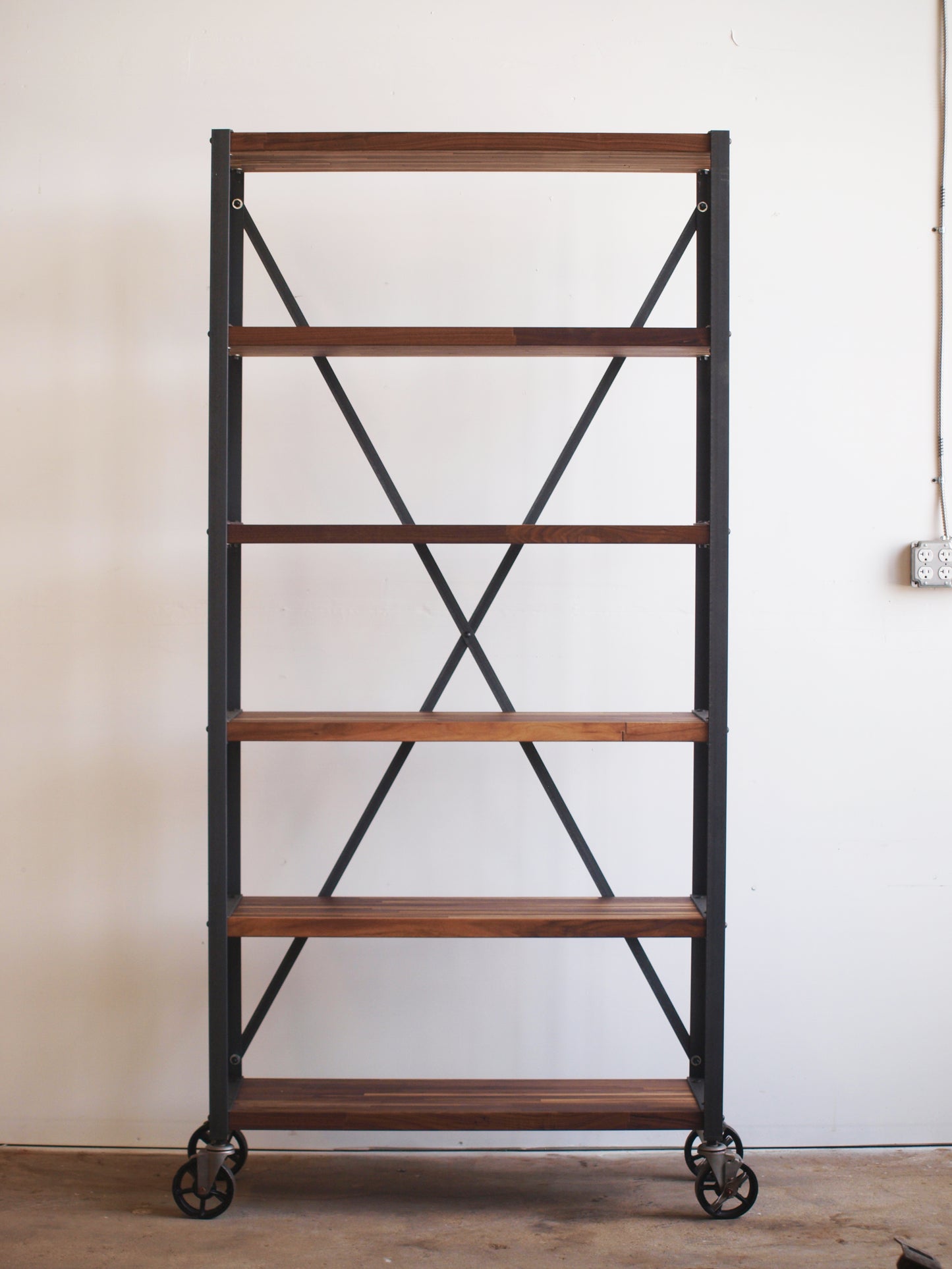 Walnut butcher block Industrial Bookcase