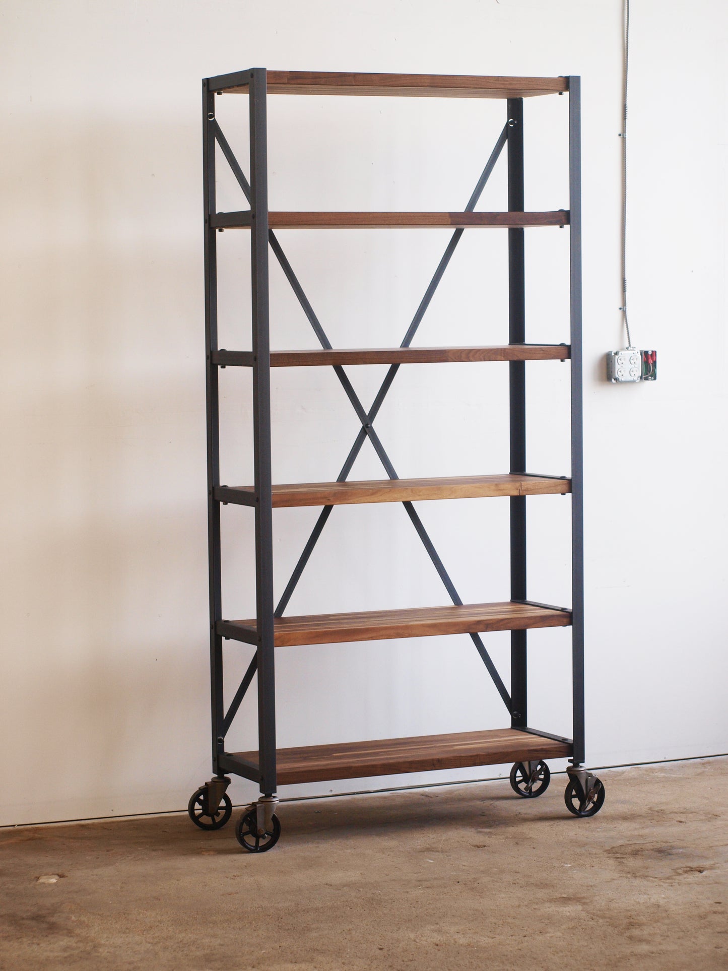 Walnut butcher block Industrial Bookcase