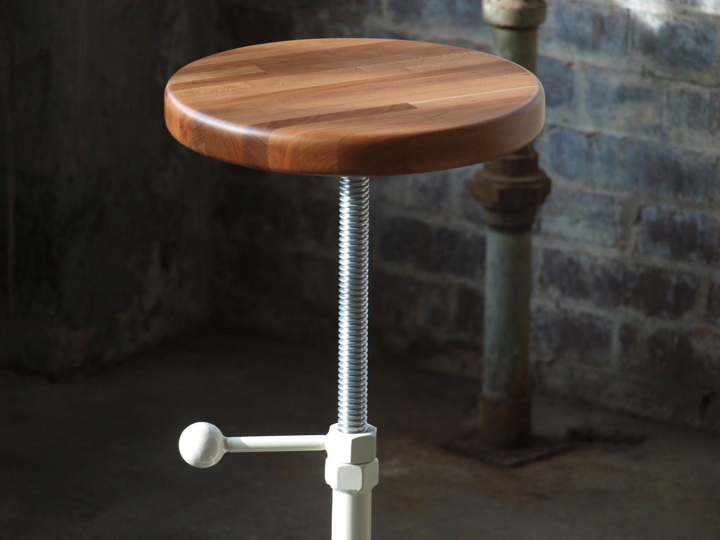 Cherry Industrial Adjustable Height Stool Almond Base Bar