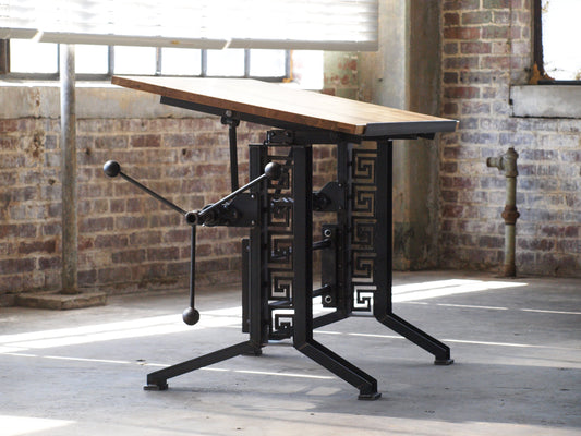Timeless Industrial Drafting table with Oak top