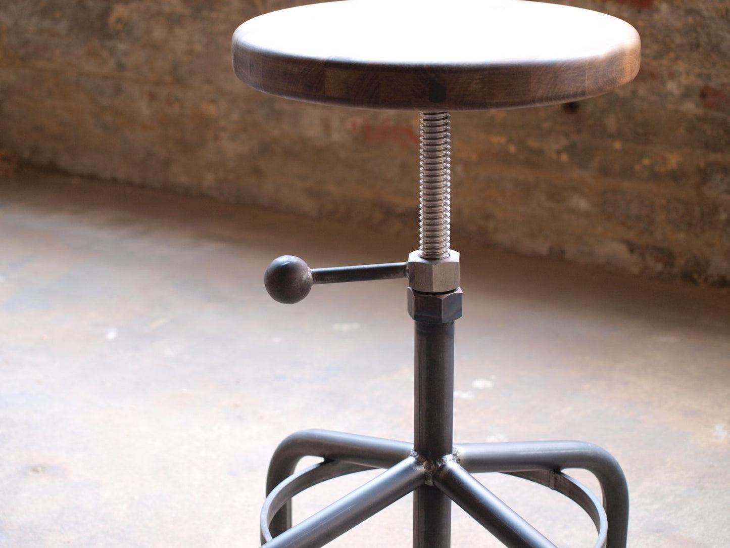 Walnut Adjustable Height Stool natural steel finish