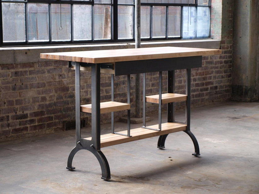 Maple Modern Industrial Kitchen Island Work table – Campos Iron Works